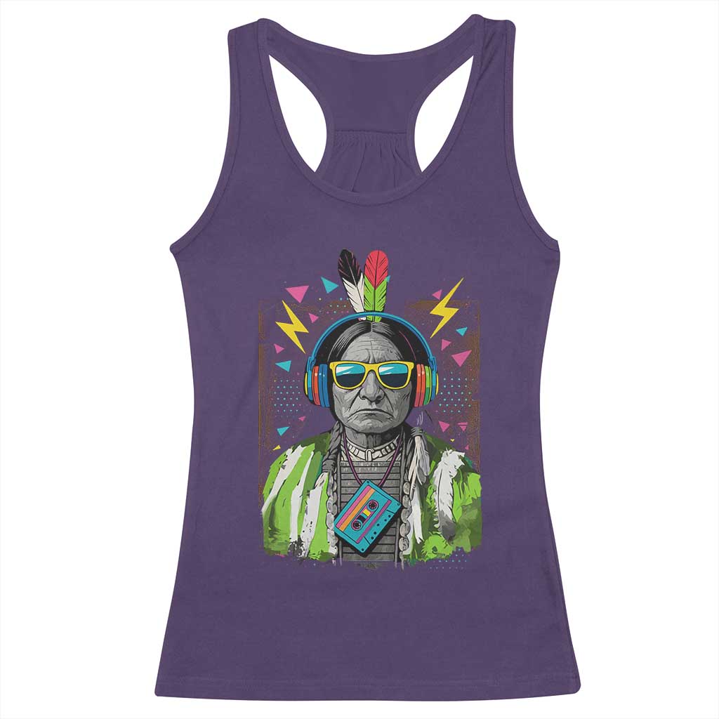 Funny Sitting Bull 90s Nostalgia Pop Art Racerback Tank Top Retro Native American Chief - Wonder Print Shop