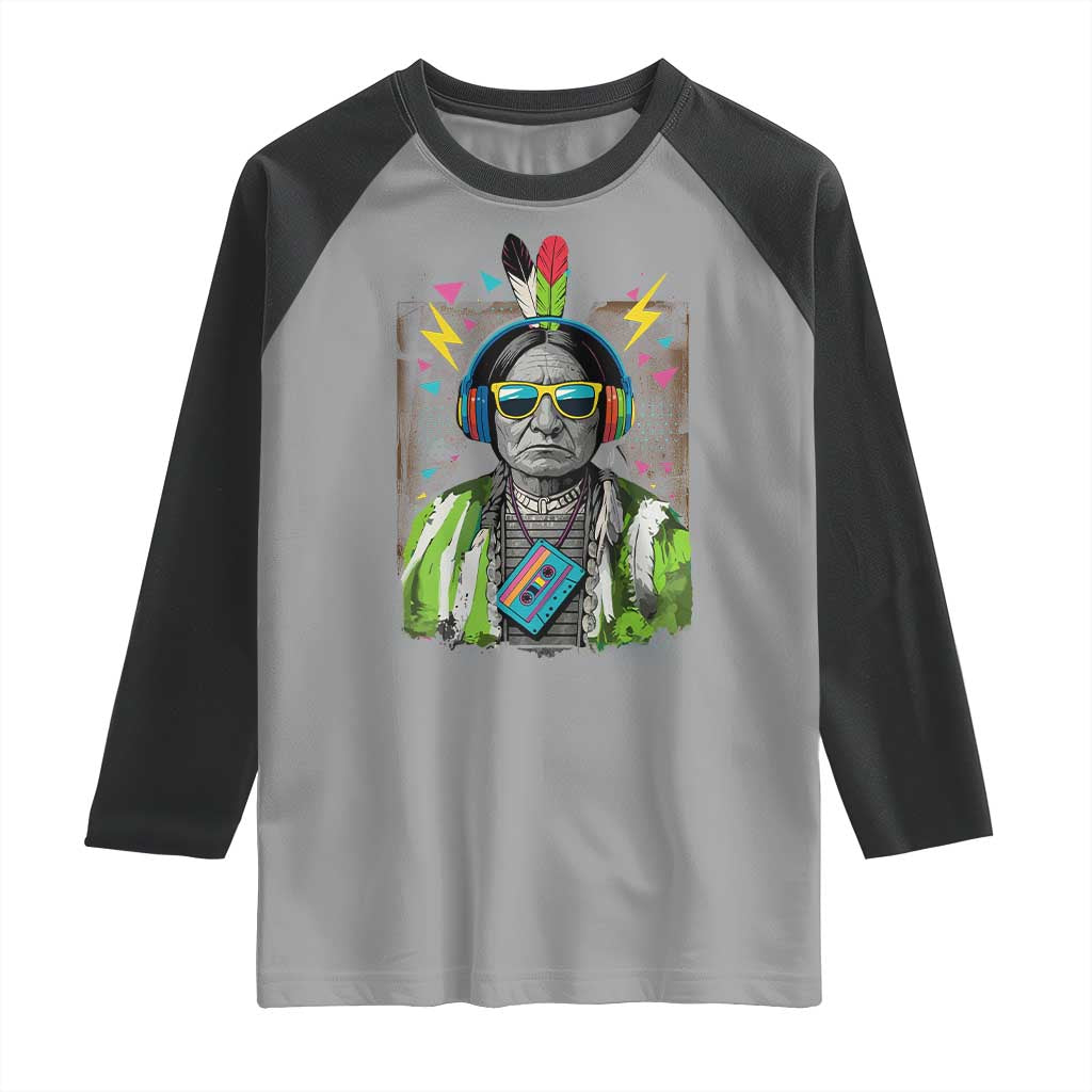Funny Sitting Bull 90s Nostalgia Pop Art Raglan Shirt Retro Native American Chief - Wonder Print Shop