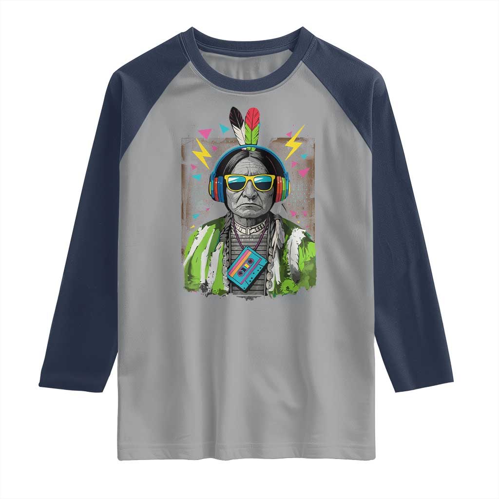 Funny Sitting Bull 90s Nostalgia Pop Art Raglan Shirt Retro Native American Chief - Wonder Print Shop