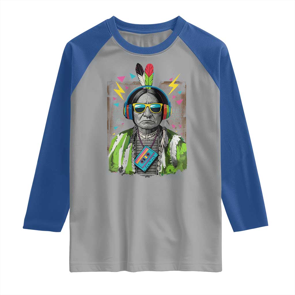 Funny Sitting Bull 90s Nostalgia Pop Art Raglan Shirt Retro Native American Chief - Wonder Print Shop