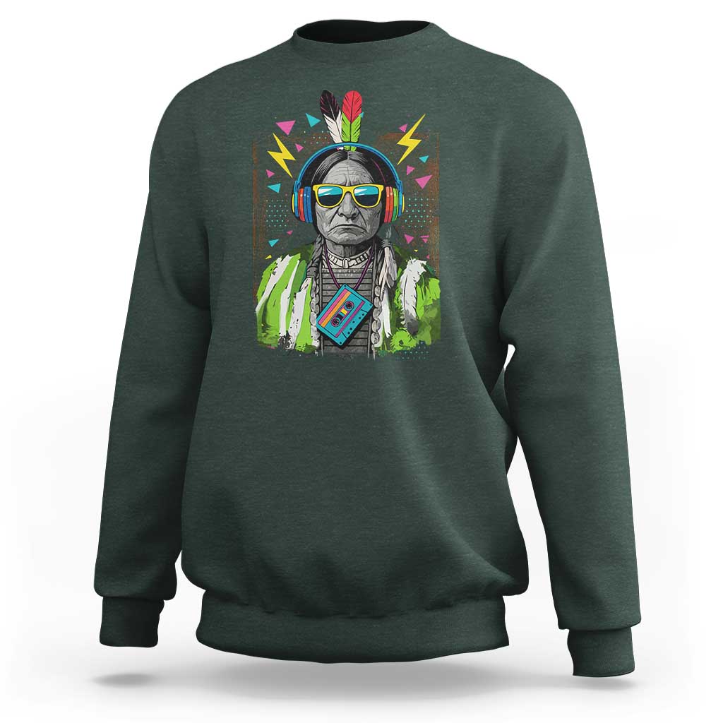 Funny Sitting Bull 90s Nostalgia Pop Art Sweatshirt Retro Native American Chief - Wonder Print Shop