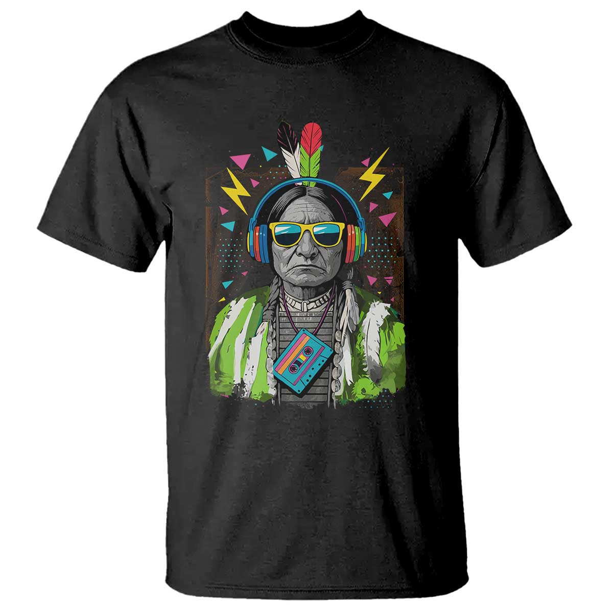 Funny Sitting Bull 90s Nostalgia Pop Art T Shirt Retro Native American Chief - Wonder Print Shop