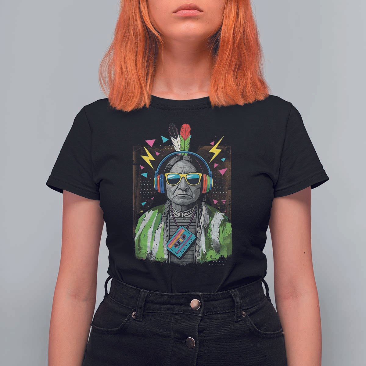Funny Sitting Bull 90s Nostalgia Pop Art T Shirt For Women Retro Native American Chief - Wonder Print Shop