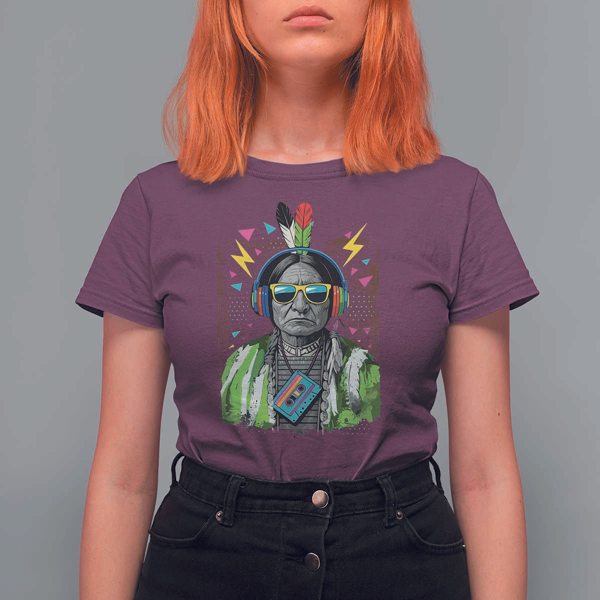 Funny Sitting Bull 90s Nostalgia Pop Art T Shirt For Women Retro Native American Chief - Wonder Print Shop