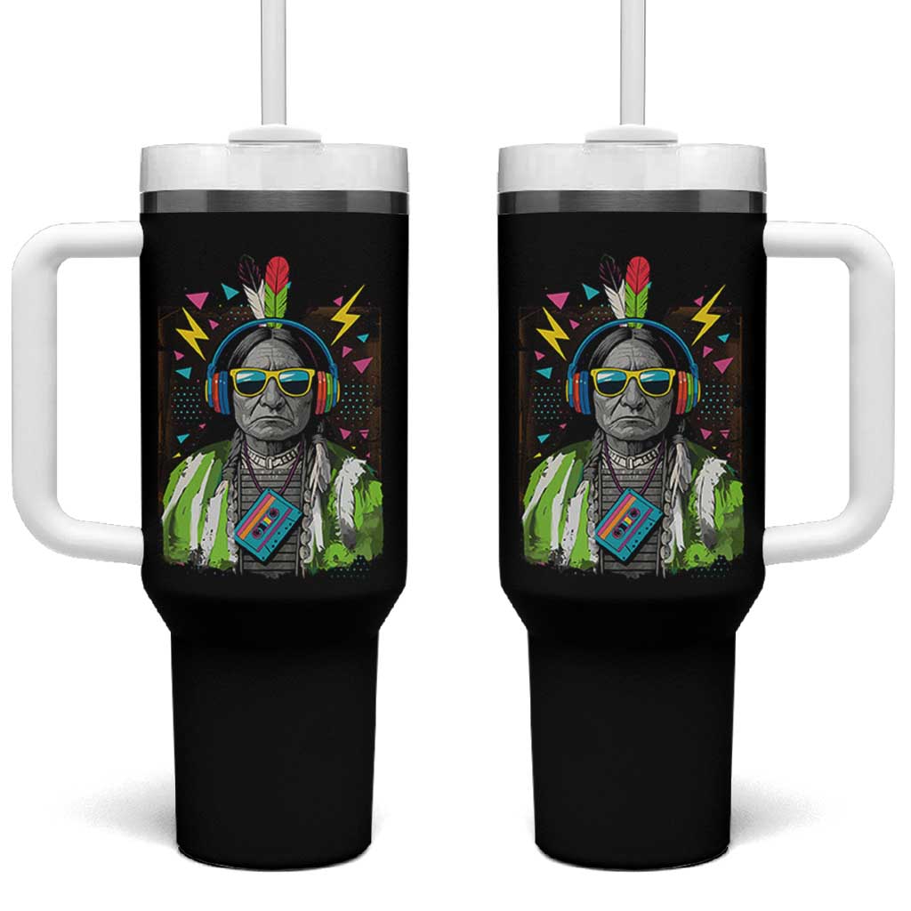 Funny Sitting Bull 90s Nostalgia Pop Art Tumbler With Handle Retro Native American Chief - Wonder Print Shop