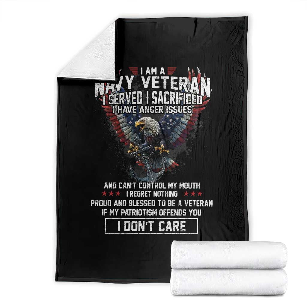 I Am Navy Veteran Throw Blanket I Served I Sacrificed I have Anger Issues Bald Eagle USA Flag - Wonder Print Shop