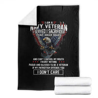 I Am Navy Veteran Throw Blanket I Served I Sacrificed I have Anger Issues Bald Eagle USA Flag - Wonder Print Shop
