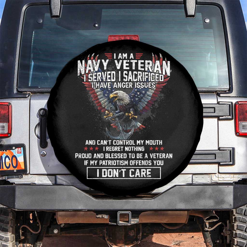I Am Navy Veteran Spare Tire Cover I Served I Sacrificed I have Anger Issues Bald Eagle USA Flag - Wonder Print Shop