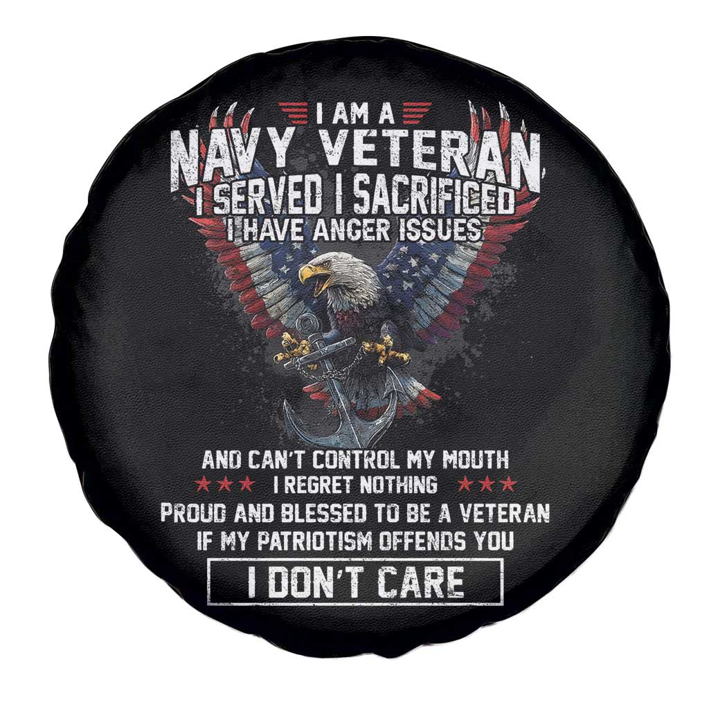 I Am Navy Veteran Spare Tire Cover I Served I Sacrificed I have Anger Issues Bald Eagle USA Flag - Wonder Print Shop