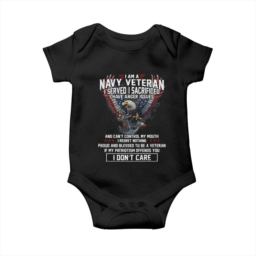I Am Navy Veteran Baby Onesie I Served I Sacrificed I have Anger Issues Bald Eagle USA Flag - Wonder Print Shop