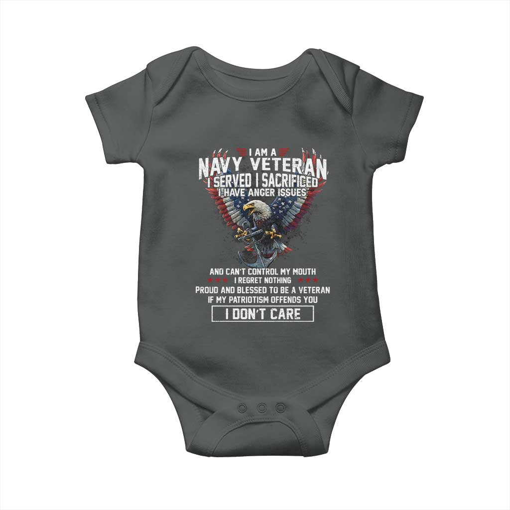 I Am Navy Veteran Baby Onesie I Served I Sacrificed I have Anger Issues Bald Eagle USA Flag - Wonder Print Shop