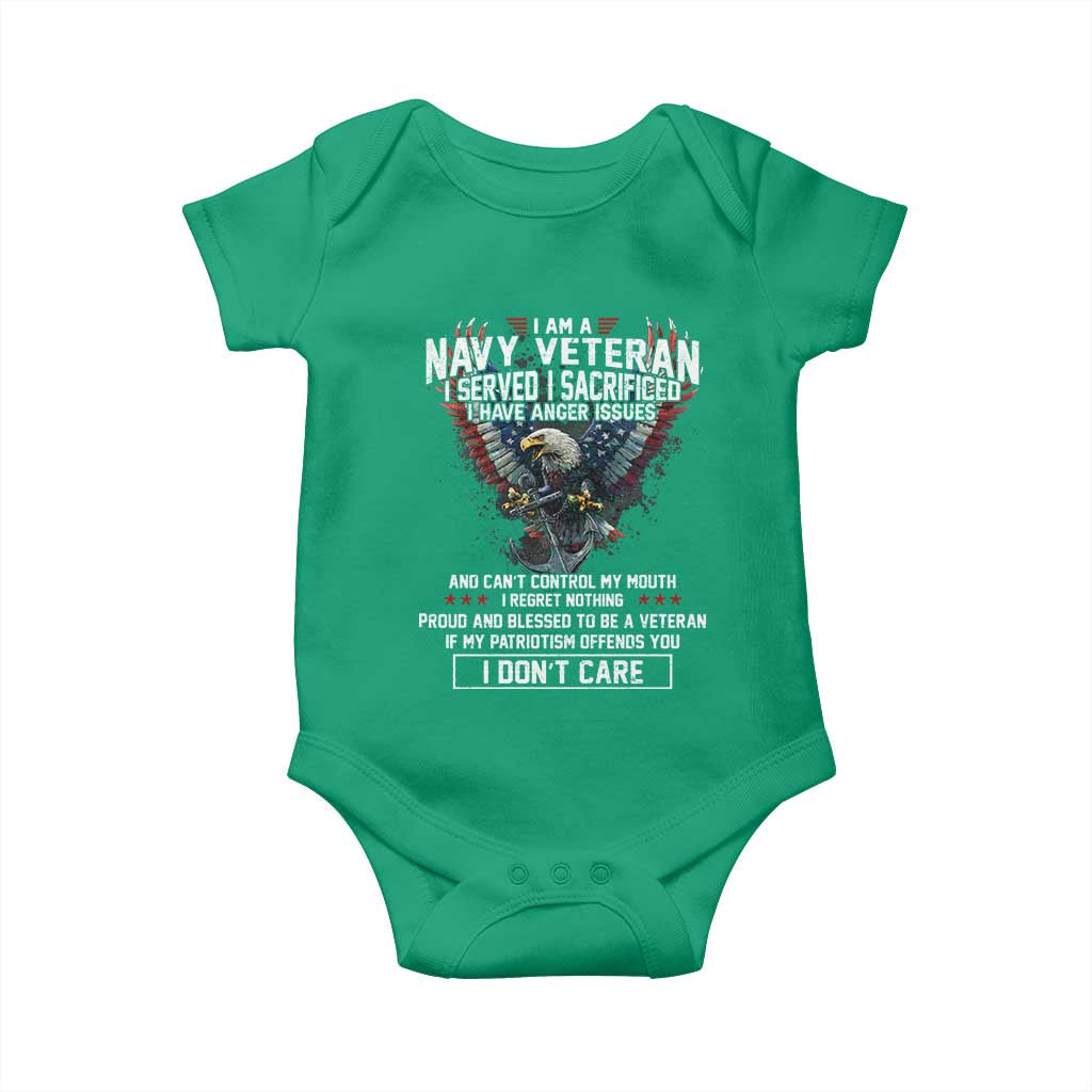 I Am Navy Veteran Baby Onesie I Served I Sacrificed I have Anger Issues Bald Eagle USA Flag - Wonder Print Shop