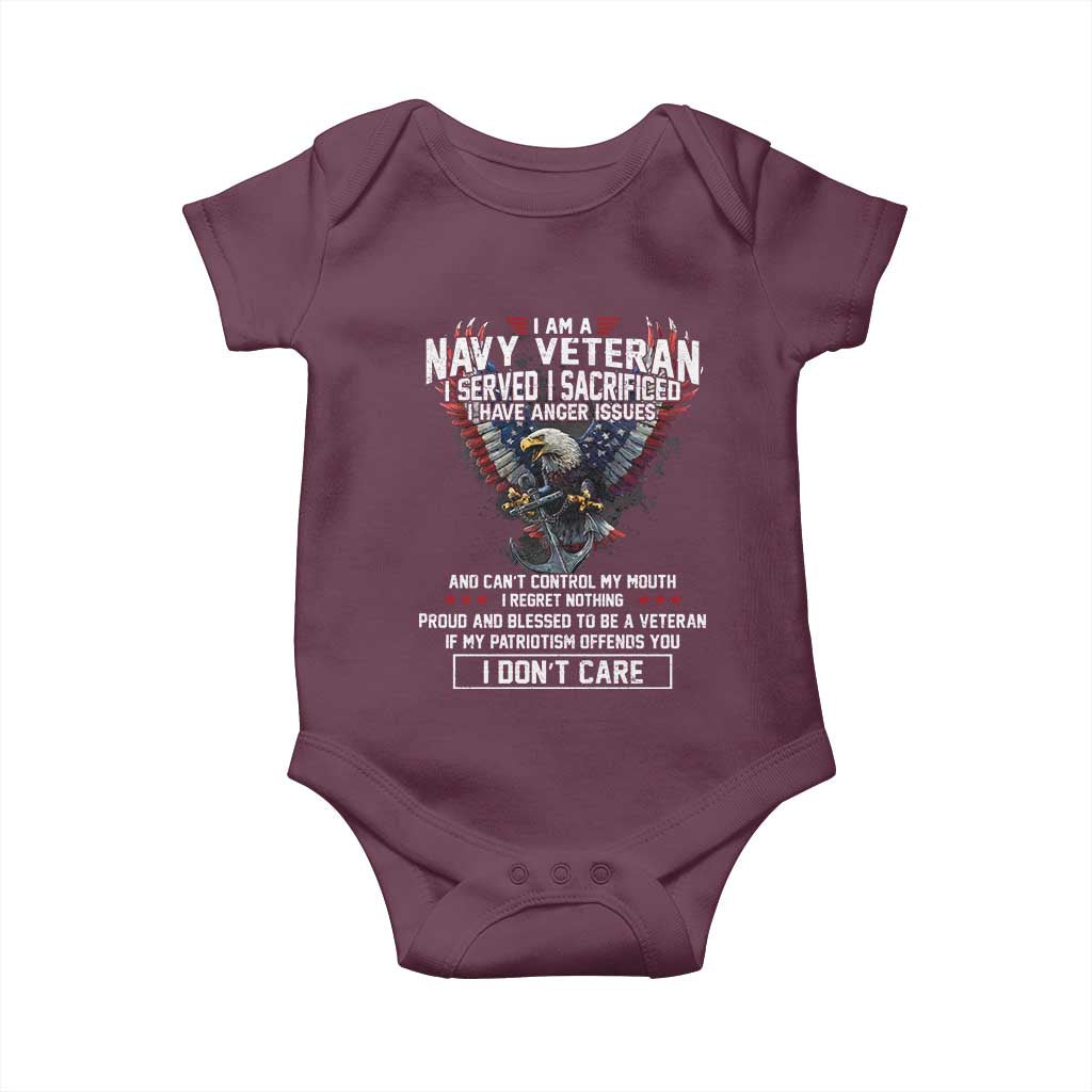 I Am Navy Veteran Baby Onesie I Served I Sacrificed I have Anger Issues Bald Eagle USA Flag - Wonder Print Shop
