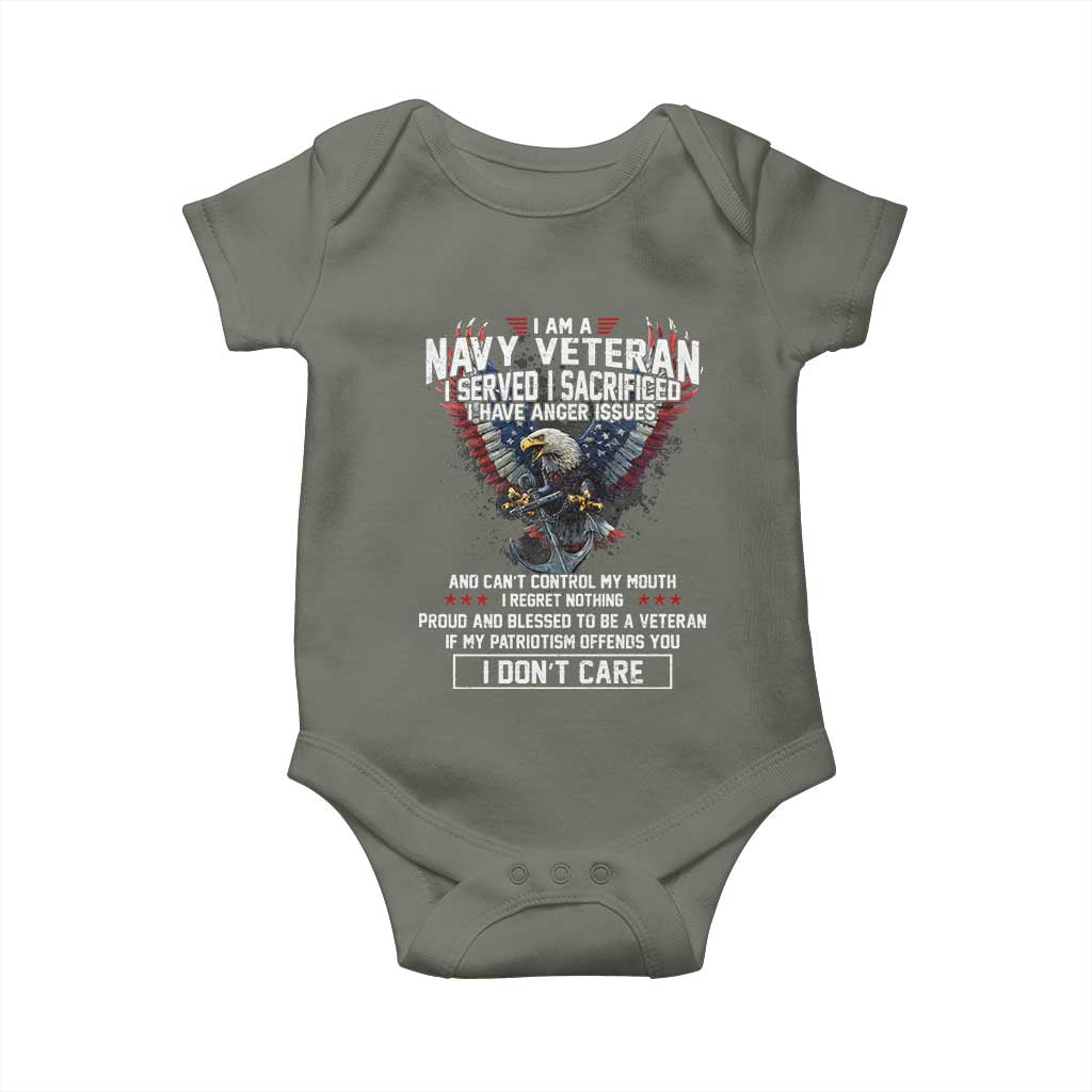 I Am Navy Veteran Baby Onesie I Served I Sacrificed I have Anger Issues Bald Eagle USA Flag - Wonder Print Shop
