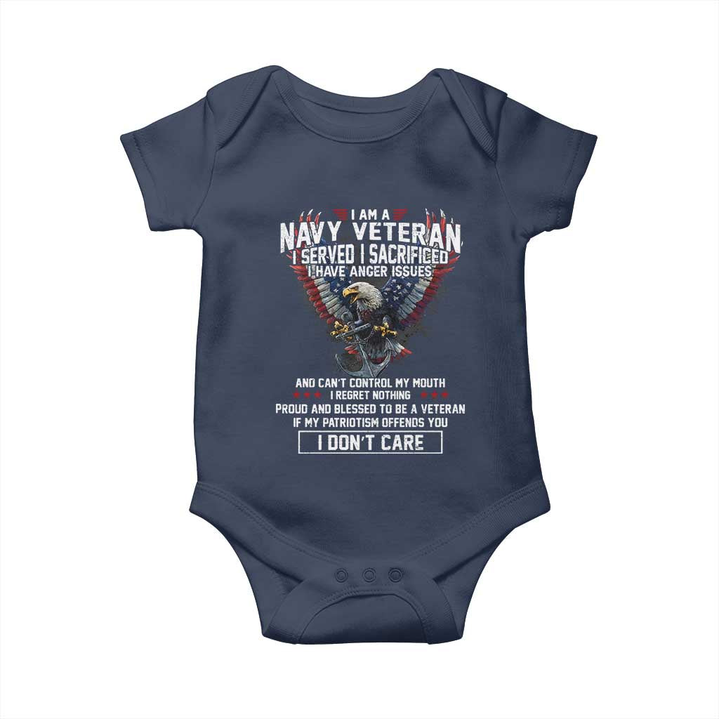 I Am Navy Veteran Baby Onesie I Served I Sacrificed I have Anger Issues Bald Eagle USA Flag - Wonder Print Shop