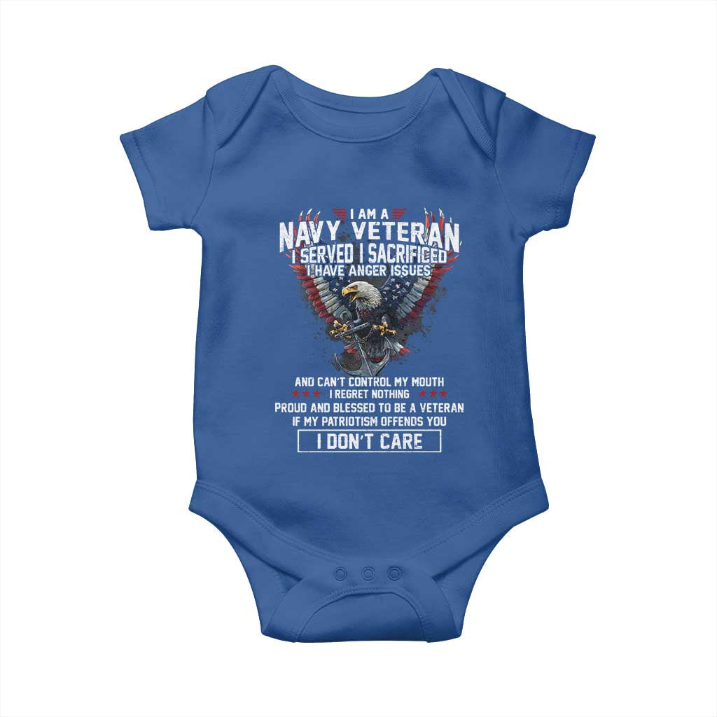 I Am Navy Veteran Baby Onesie I Served I Sacrificed I have Anger Issues Bald Eagle USA Flag - Wonder Print Shop