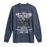I Am Navy Veteran Long Sleeve Shirt I Served I Sacrificed I have Anger Issues Bald Eagle USA Flag - Wonder Print Shop