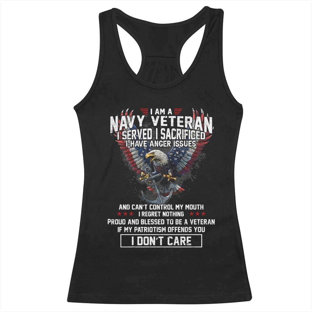 I Am Navy Veteran Racerback Tank Top I Served I Sacrificed I have Anger Issues Bald Eagle USA Flag - Wonder Print Shop