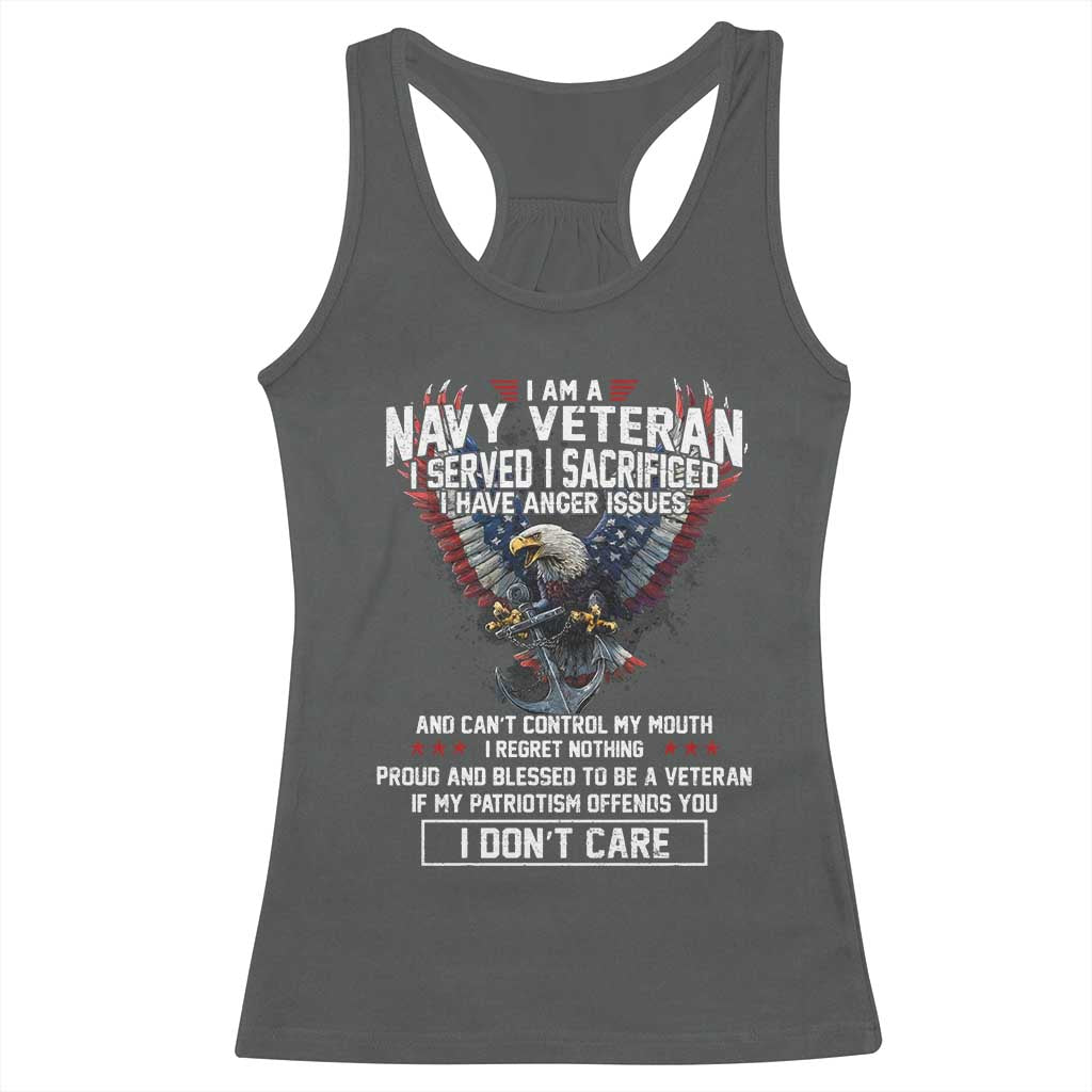 I Am Navy Veteran Racerback Tank Top I Served I Sacrificed I have Anger Issues Bald Eagle USA Flag - Wonder Print Shop