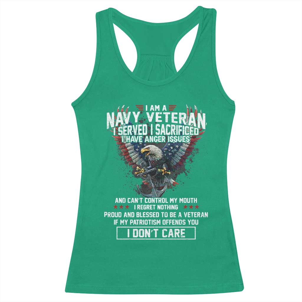 I Am Navy Veteran Racerback Tank Top I Served I Sacrificed I have Anger Issues Bald Eagle USA Flag - Wonder Print Shop