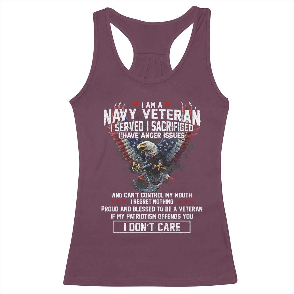 I Am Navy Veteran Racerback Tank Top I Served I Sacrificed I have Anger Issues Bald Eagle USA Flag - Wonder Print Shop