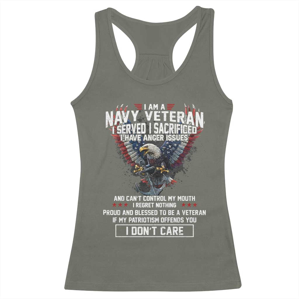 I Am Navy Veteran Racerback Tank Top I Served I Sacrificed I have Anger Issues Bald Eagle USA Flag - Wonder Print Shop