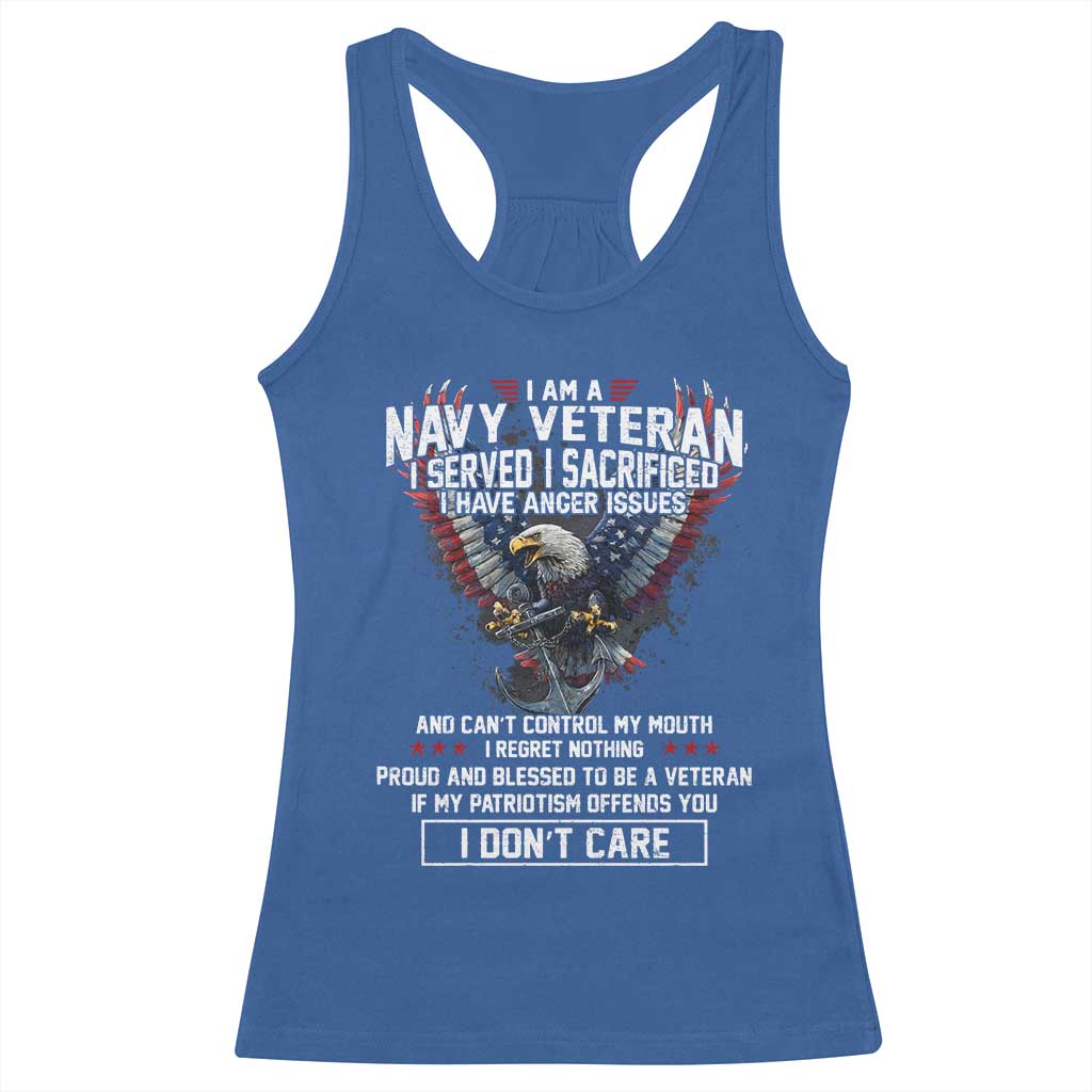 I Am Navy Veteran Racerback Tank Top I Served I Sacrificed I have Anger Issues Bald Eagle USA Flag - Wonder Print Shop