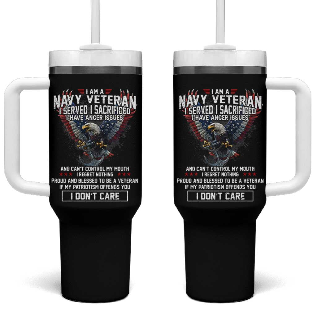 I Am Navy Veteran Tumbler With Handle I Served I Sacrificed I have Anger Issues Bald Eagle USA Flag - Wonder Print Shop