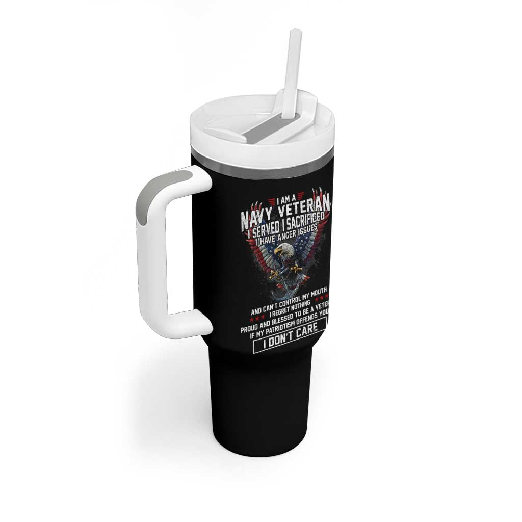 I Am Navy Veteran Tumbler With Handle I Served I Sacrificed I have Anger Issues Bald Eagle USA Flag - Wonder Print Shop