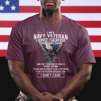I Am Navy Veteran T Shirt I Served I Sacrificed I have Anger Issues Bald Eagle USA Flag - Wonder Print Shop
