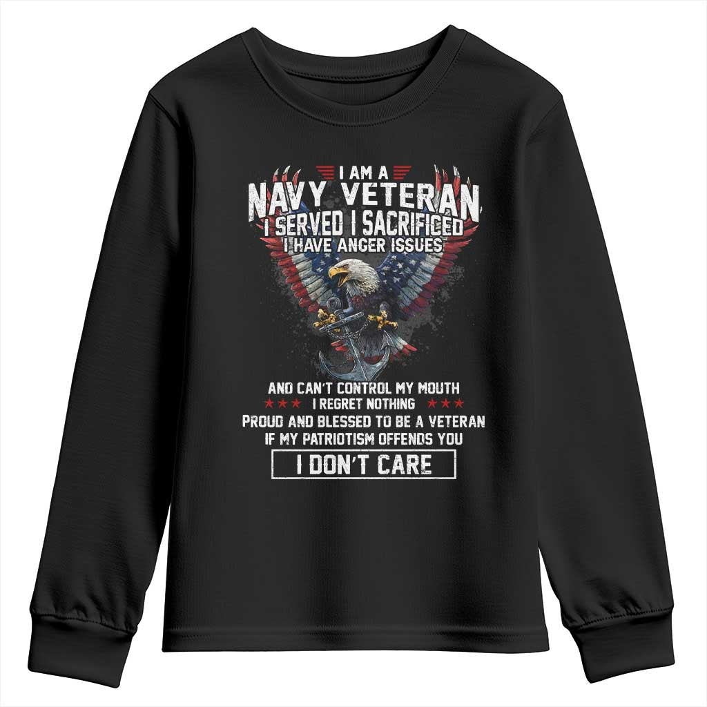 I Am Navy Veteran Youth Sweatshirt I Served I Sacrificed I have Anger Issues Bald Eagle USA Flag - Wonder Print Shop