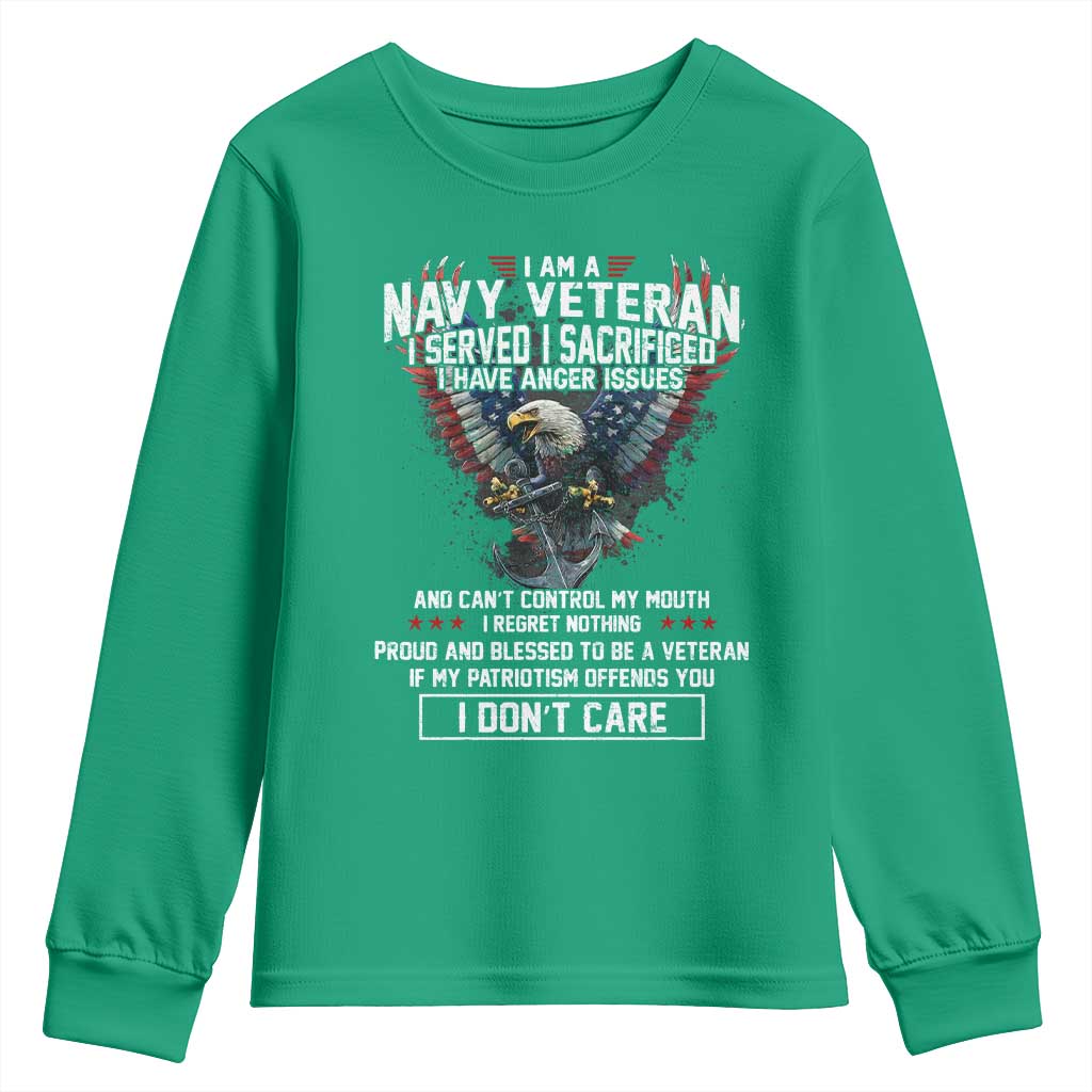 I Am Navy Veteran Youth Sweatshirt I Served I Sacrificed I have Anger Issues Bald Eagle USA Flag - Wonder Print Shop