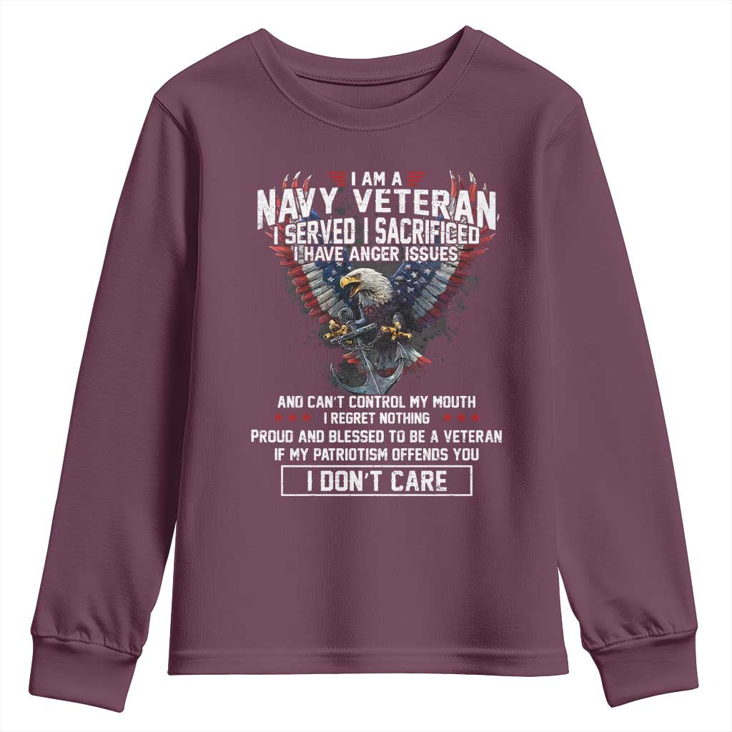 I Am Navy Veteran Youth Sweatshirt I Served I Sacrificed I have Anger Issues Bald Eagle USA Flag - Wonder Print Shop