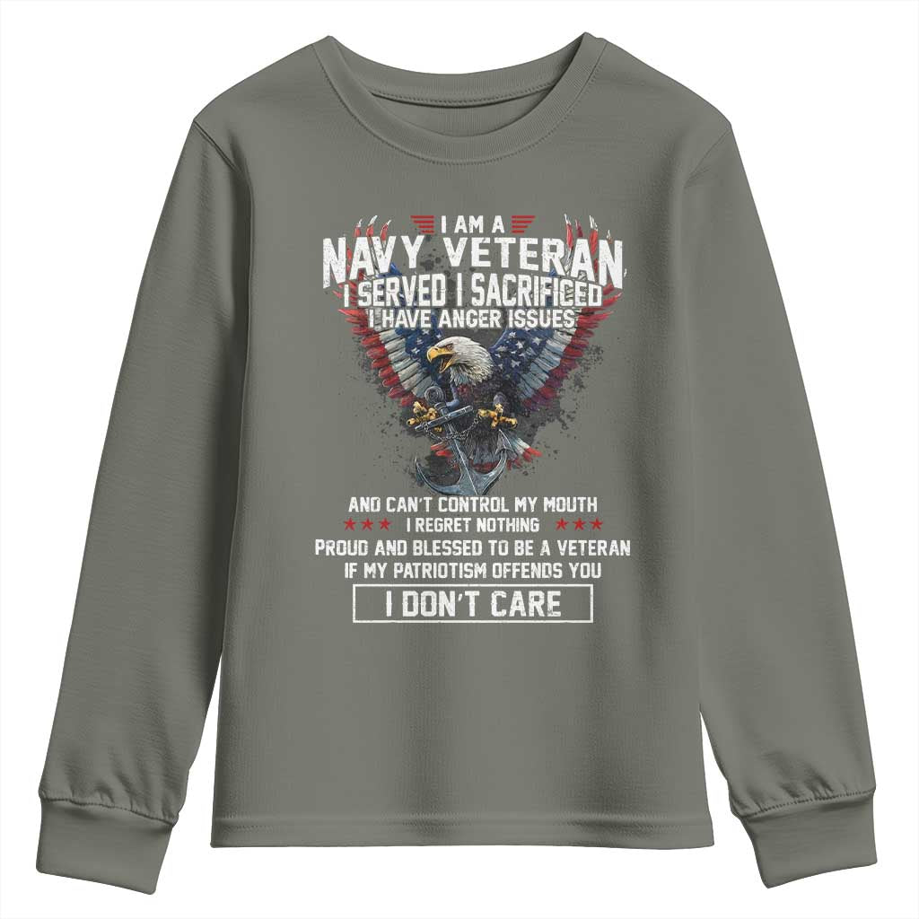 I Am Navy Veteran Youth Sweatshirt I Served I Sacrificed I have Anger Issues Bald Eagle USA Flag - Wonder Print Shop