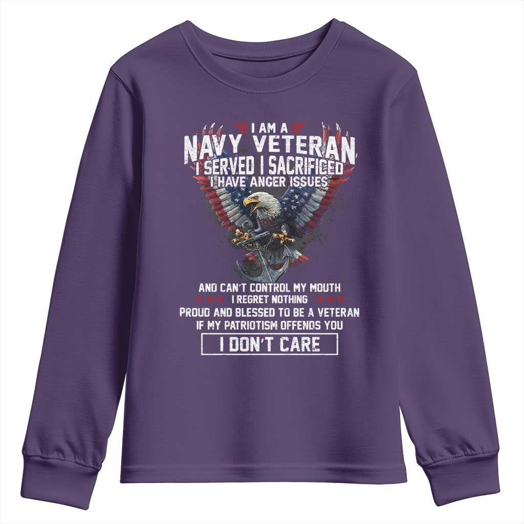 I Am Navy Veteran Youth Sweatshirt I Served I Sacrificed I have Anger Issues Bald Eagle USA Flag - Wonder Print Shop