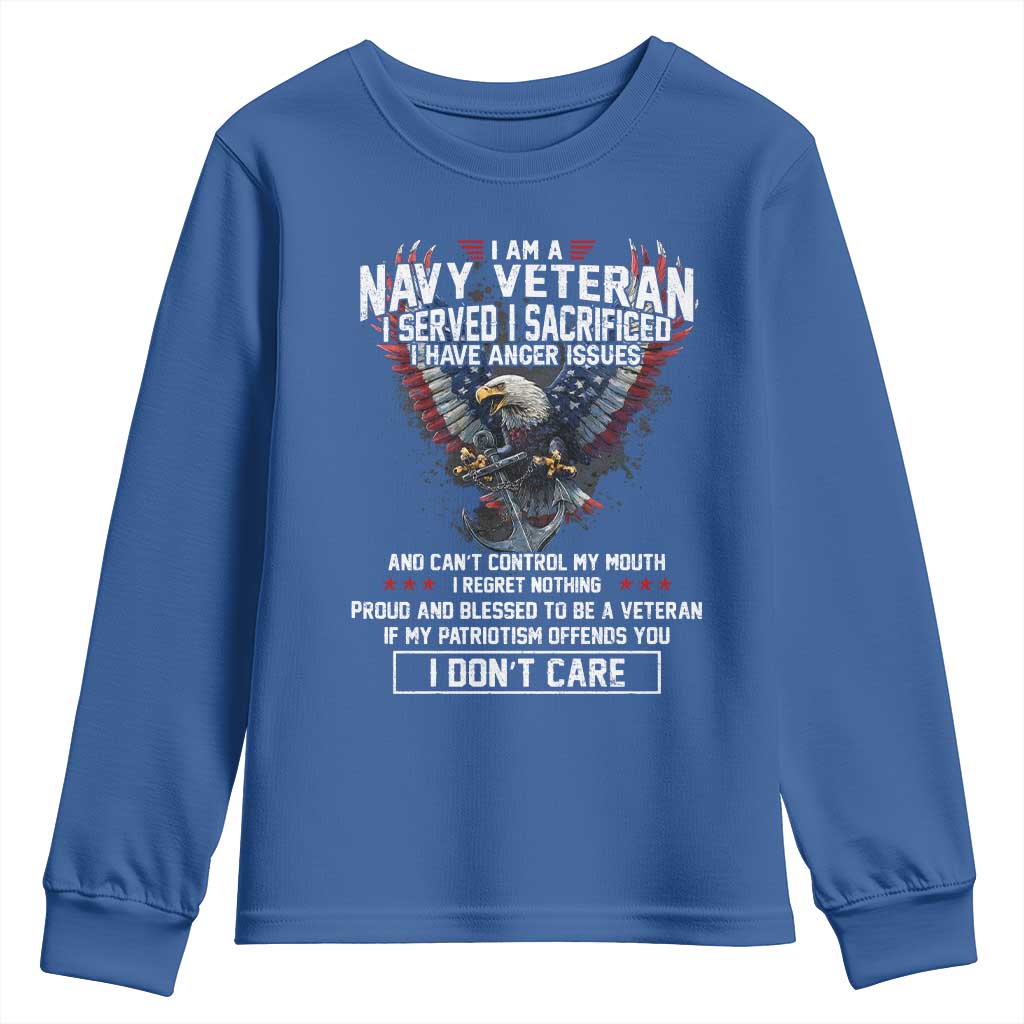 I Am Navy Veteran Youth Sweatshirt I Served I Sacrificed I have Anger Issues Bald Eagle USA Flag - Wonder Print Shop