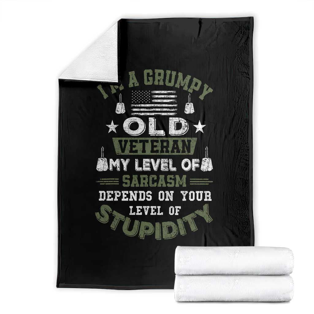 I Am A Grumpy Old Veteran My Level Of Sarcasm Depends On Your Level Of Stupidity Throw Blanket - Wonder Print Shop