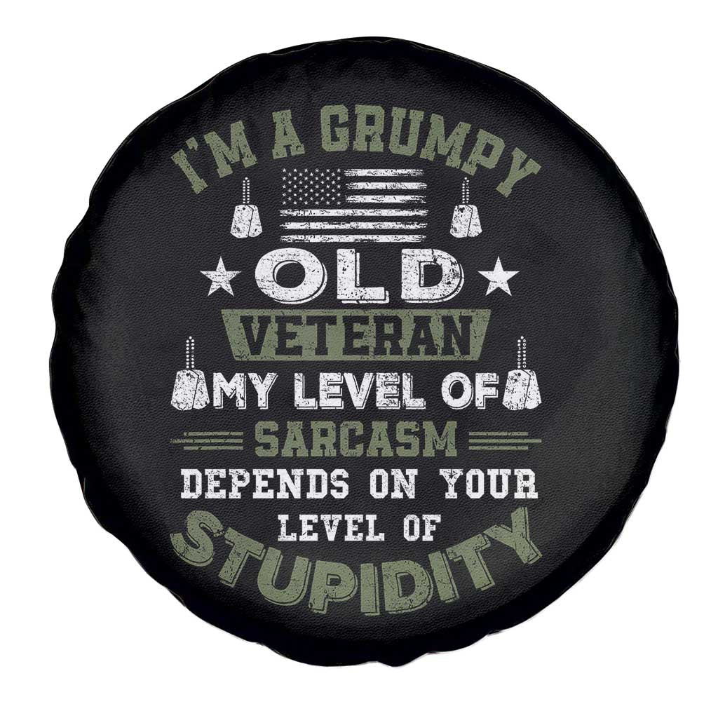 I Am A Grumpy Old Veteran My Level Of Sarcasm Depends On Your Level Of Stupidity Spare Tire Cover - Wonder Print Shop