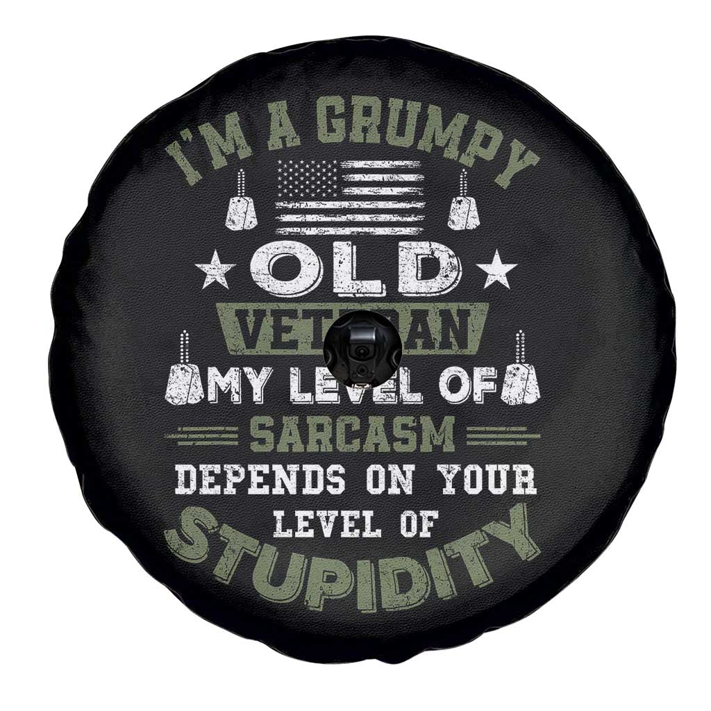 I Am A Grumpy Old Veteran My Level Of Sarcasm Depends On Your Level Of Stupidity Spare Tire Cover - Wonder Print Shop