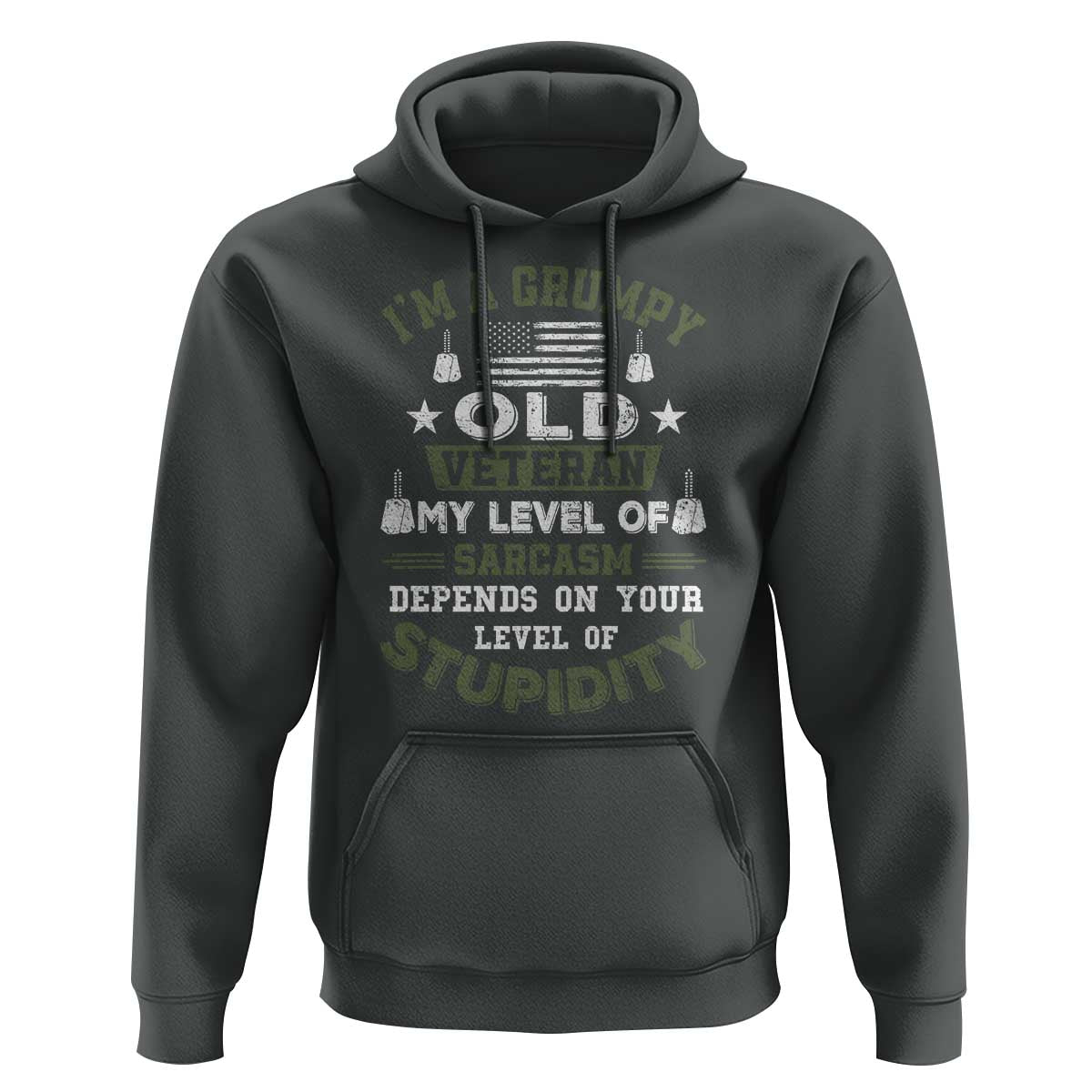 I Am A Grumpy Old Veteran My Level Of Sarcasm Depends On Your Level Of Stupidity Hoodie - Wonder Print Shop