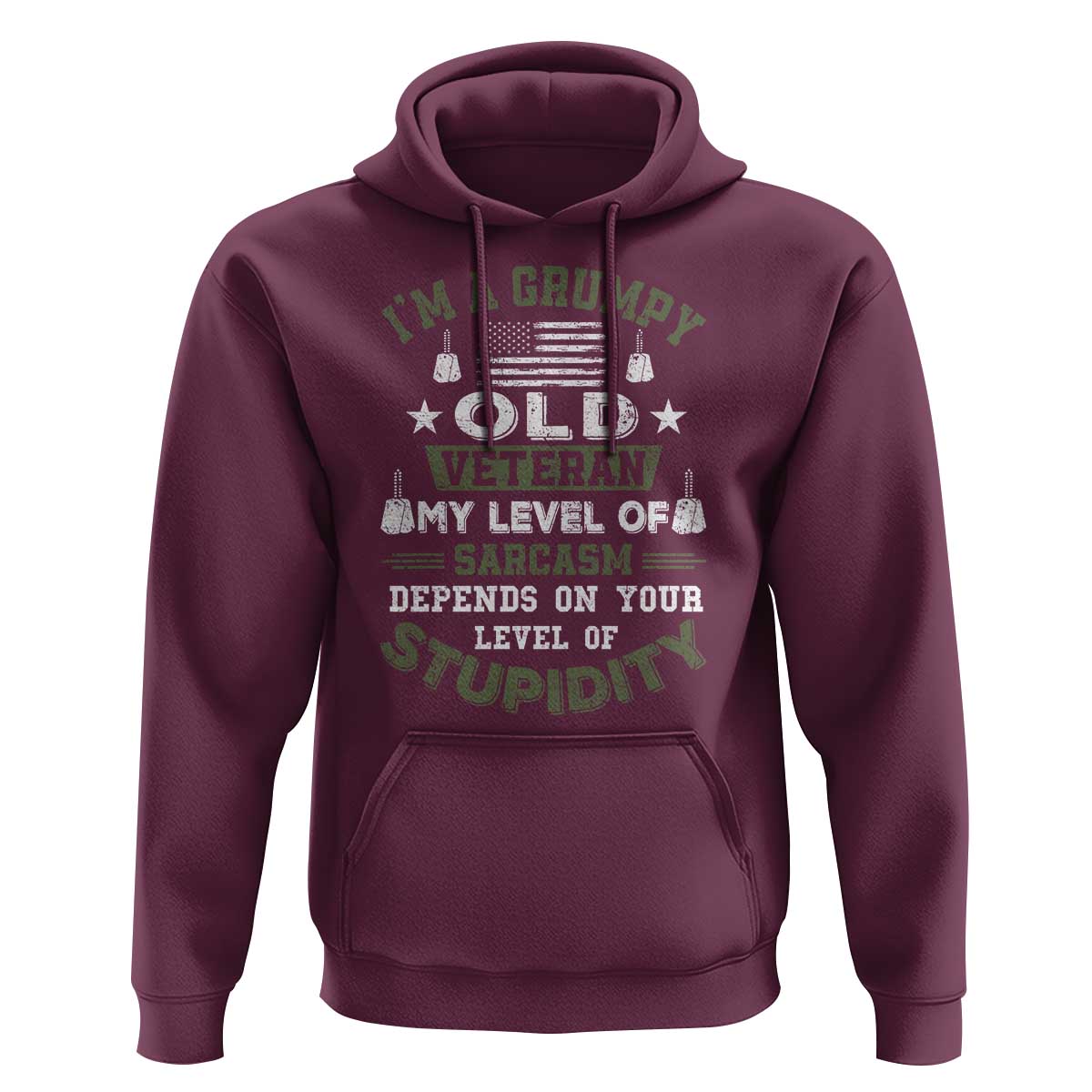 I Am A Grumpy Old Veteran My Level Of Sarcasm Depends On Your Level Of Stupidity Hoodie - Wonder Print Shop