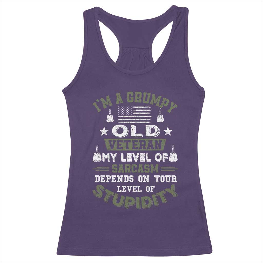 I Am A Grumpy Old Veteran My Level Of Sarcasm Depends On Your Level Of Stupidity Racerback Tank Top - Wonder Print Shop