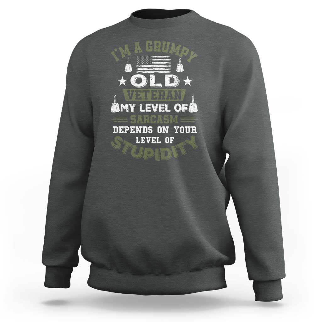 I Am A Grumpy Old Veteran My Level Of Sarcasm Depends On Your Level Of Stupidity Sweatshirt - Wonder Print Shop