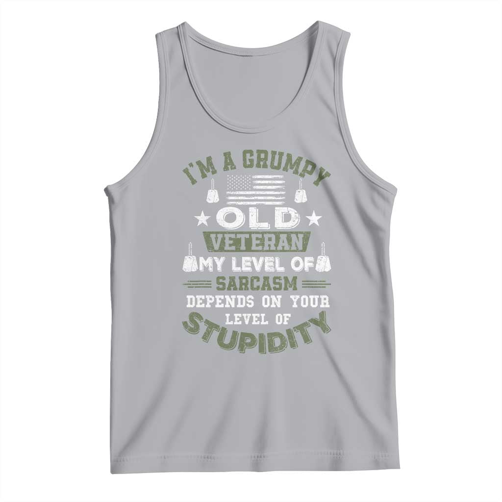I Am A Grumpy Old Veteran My Level Of Sarcasm Depends On Your Level Of Stupidity Tank Top - Wonder Print Shop
