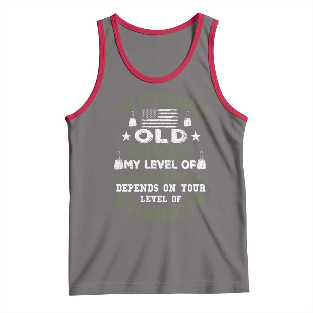 I Am A Grumpy Old Veteran My Level Of Sarcasm Depends On Your Level Of Stupidity Tank Top - Wonder Print Shop