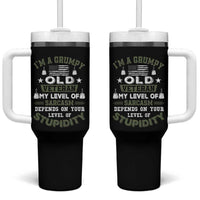 I Am A Grumpy Old Veteran My Level Of Sarcasm Depends On Your Level Of Stupidity Tumbler With Handle - Wonder Print Shop