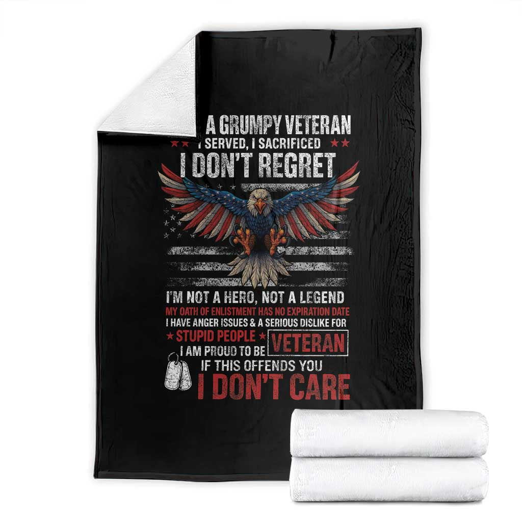 I Am A Grumpy Veteran I Served I Sacrificed I Dont Regret Throw Blanket American Flag Bald Eagle - Wonder Print Shop