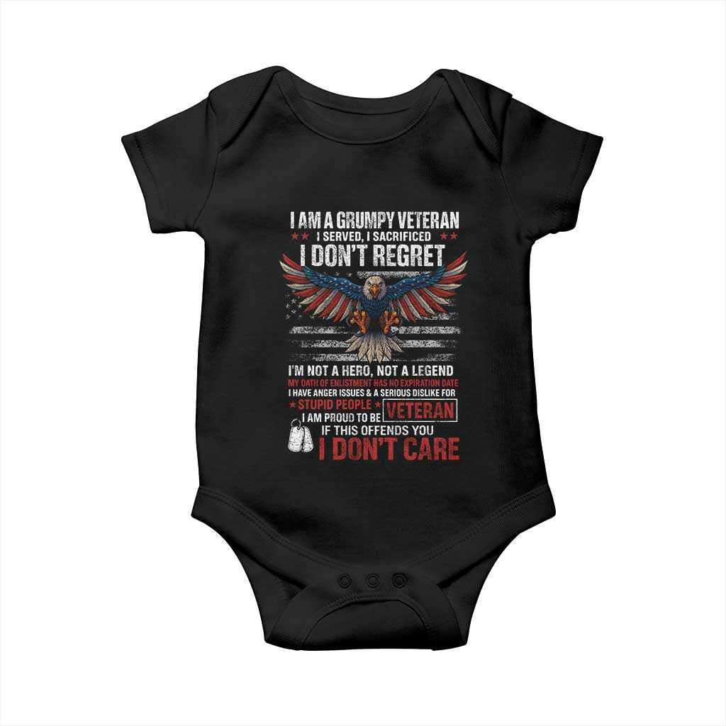 I Am A Grumpy Veteran I Served I Sacrificed I Dont Regret Baby Onesie American Flag Bald Eagle - Wonder Print Shop