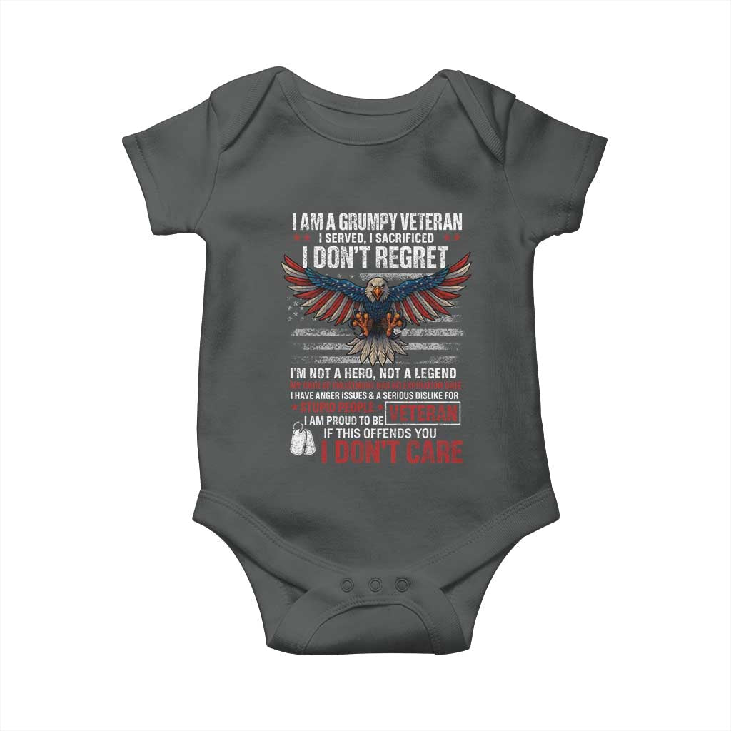 I Am A Grumpy Veteran I Served I Sacrificed I Dont Regret Baby Onesie American Flag Bald Eagle - Wonder Print Shop
