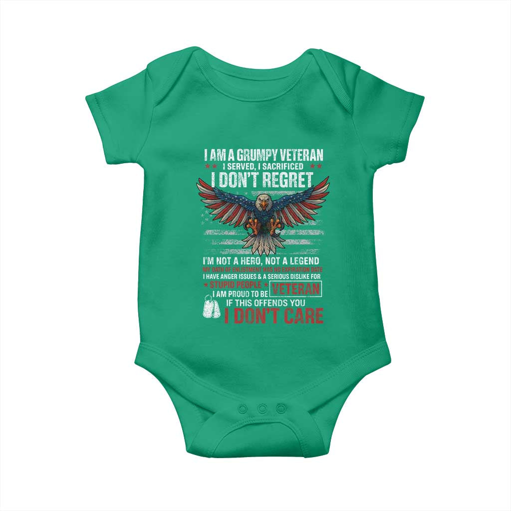 I Am A Grumpy Veteran I Served I Sacrificed I Dont Regret Baby Onesie American Flag Bald Eagle - Wonder Print Shop